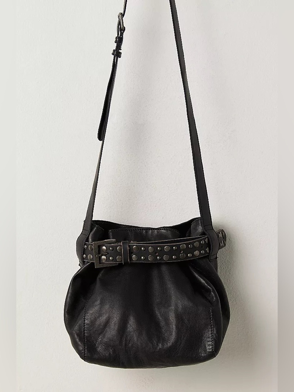 New Free People Black Embellished Studded Belt Bucket Bag Handbag Purse